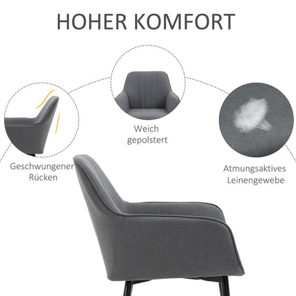Dark gray dining chairs Set of 2, linen upholstery, metal legs