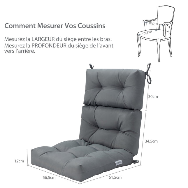 Set Of 2 High-Back Patio Chair Cushions, Waterproof, Gray