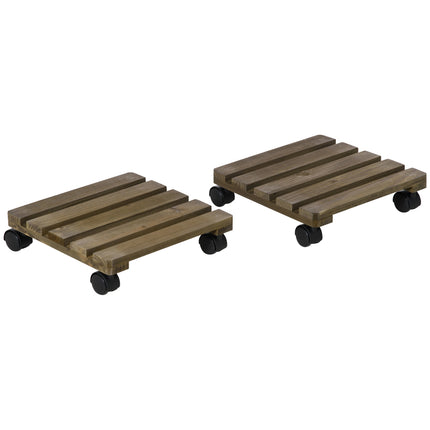 Rolling plant stand with brakes - Set of 2, 30x30cm, dark brown