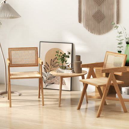 Set Of 2 Rattan Accent Chairs, Natural Bamboo Frame