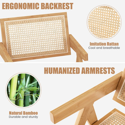 Set Of 2 Rattan Accent Chairs, Natural Bamboo Frame