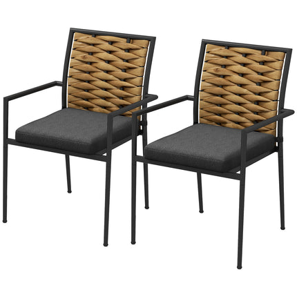Rattan garden chairs, stackable with cushions, black
