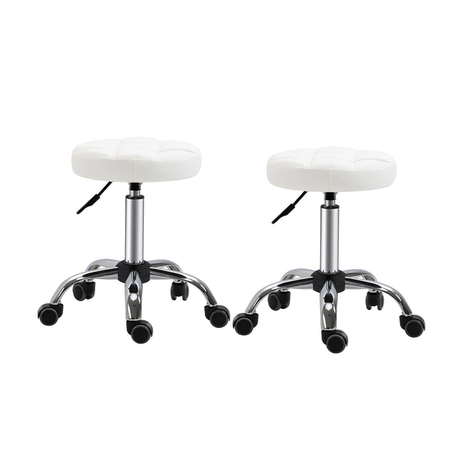Adjustable white faux leather wheelchairs, set of 2