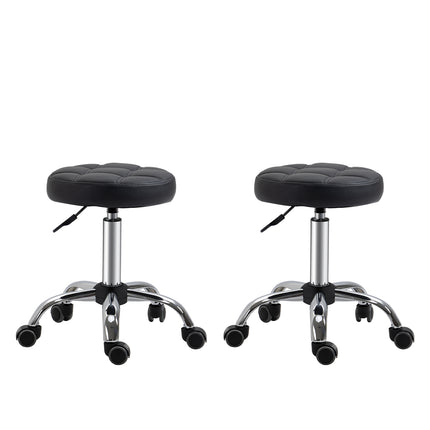 Height-adjustable swivel lounge stools in black artificial leather, set of 2