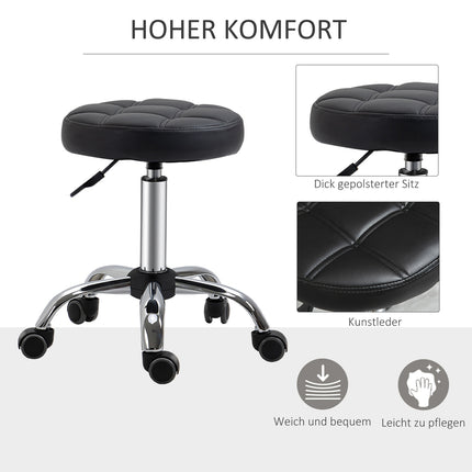 Height-adjustable swivel lounge stools in black artificial leather, set of 2