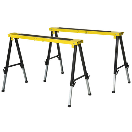 Folding steel sawhorse set, non-slip, adjustable height