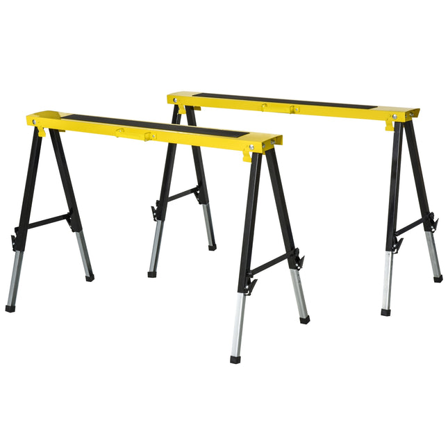 Folding steel sawhorse set, non-slip, adjustable height