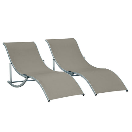 Ergonomic sun lounger set, aluminum frame, light grey