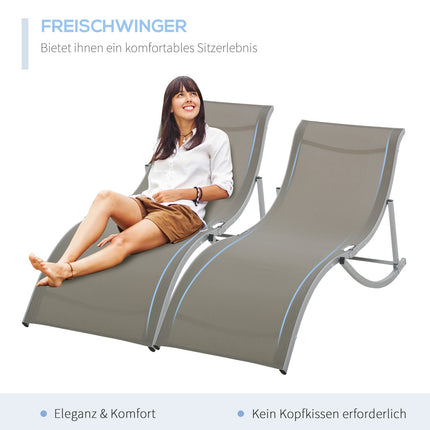Ergonomic sun lounger set, aluminum frame, light grey