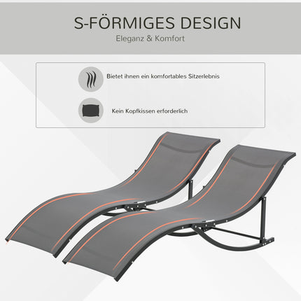 Set of 2 ergonomic sun loungers, dark gray textile