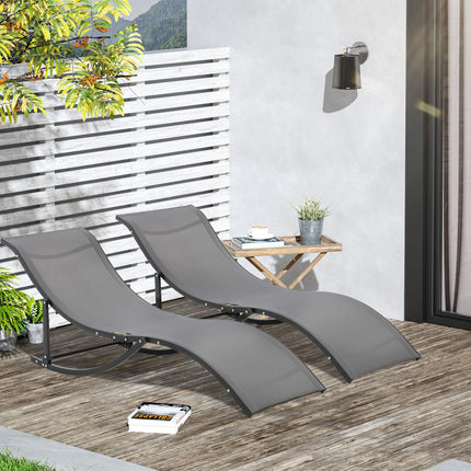 Set of 2 ergonomic sun loungers, dark gray textile