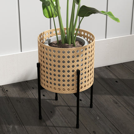 Gold Rattan-Look Plant Stand Set, indoor/outdoor, 3-piece