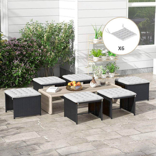 Light gray seat cushions with ties - Set of 6, 40x40 cm