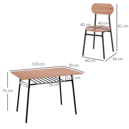 Dining table set with 4 chairs, teak and steel, modern design