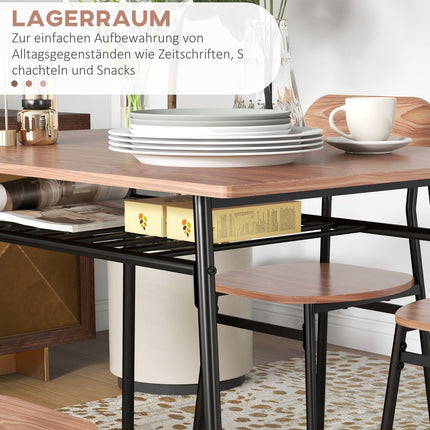 Dining table set with 4 chairs, teak and steel, modern design