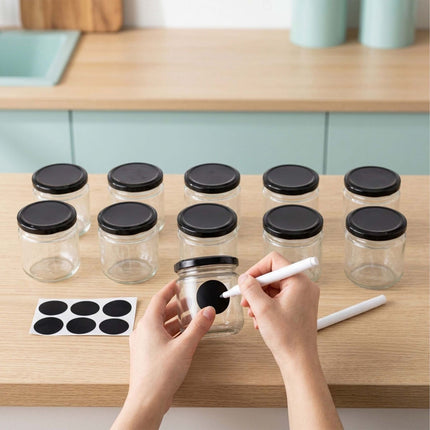 Set of 10 Glass Jam Jars with Airtight Lids, 200ml