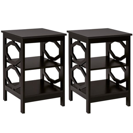 Set of 2 3-Tier Nightstands, Open Shelf, Espresso