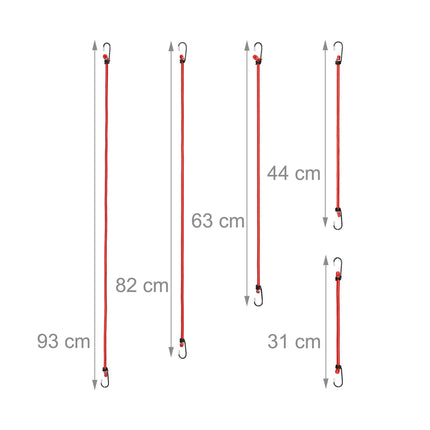 Set of 24 Red Bungee Cords in 5 Sizes