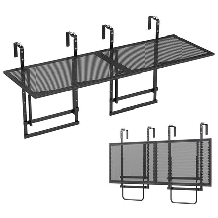 Set of 2 Adjustable 48" Balcony Railing Tables, Black Metal