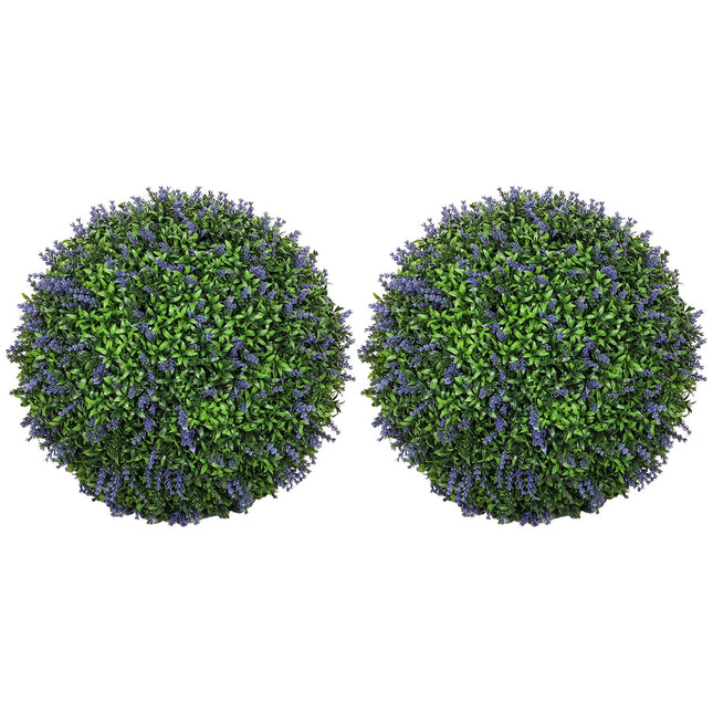 Set van 2 kunstlavendel, 42 cm kamerplant, kunstplant in bolvorm, grote decoratieve kunstbloemen voor thuis, kantoor, hal, tuin, paars + groen