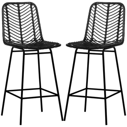 Black barstools, legs and footrests in steel, 2-pack