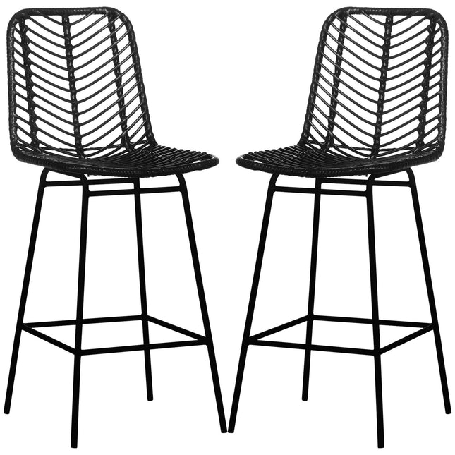 Black barstools, legs and footrests in steel, 2-pack