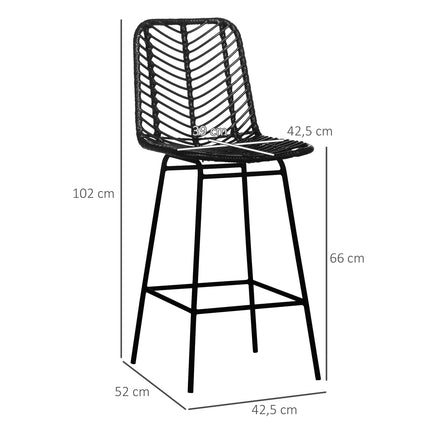 Black barstools, legs and footrests in steel, 2-pack