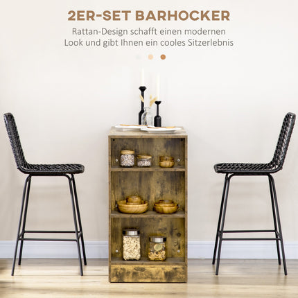 Black barstools, legs and footrests in steel, 2-pack