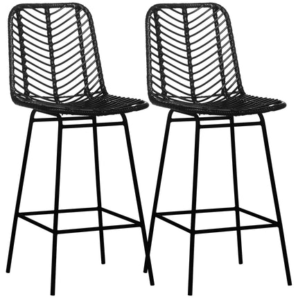 Black barstools, legs and footrests in steel, 2-pack