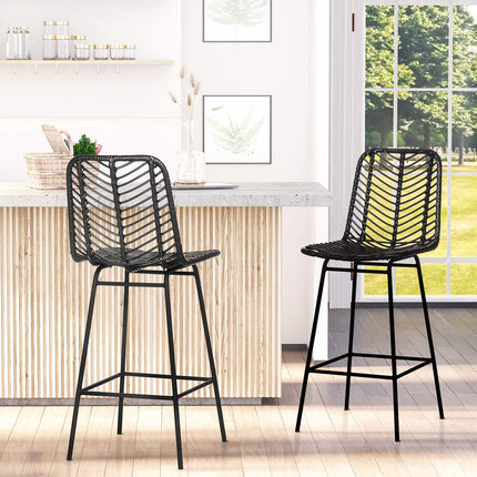 Black barstools, legs and footrests in steel, 2-pack