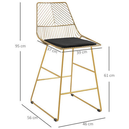 Set of 2 bar stools, gold steel legs, 46x56x95 cm