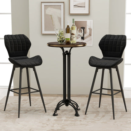 Set of 2 Bar Stools With Backrest, Footrest, Padded Seat