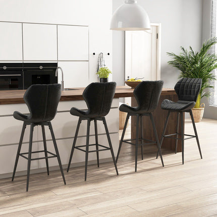 Set of 2 Bar Stools With Backrest, Footrest, Padded Seat