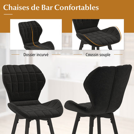 Set of 2 Bar Stools With Backrest, Footrest, Padded Seat