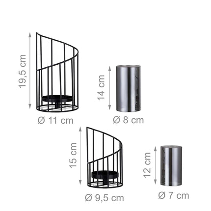 Set of 2 Black Iron Glass Lanterns for Candles