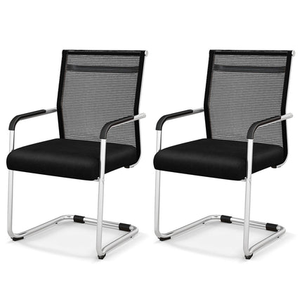 Set of 2 Black Mesh Office Guest Chairs with Sled Base