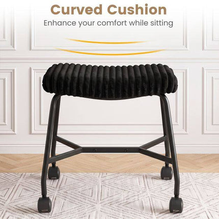 Set of 2 Black Padded Rolling Stools with Casters