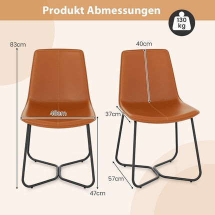 Set of 2 Brown Faux Leather Dining Chairs with Metal Legs