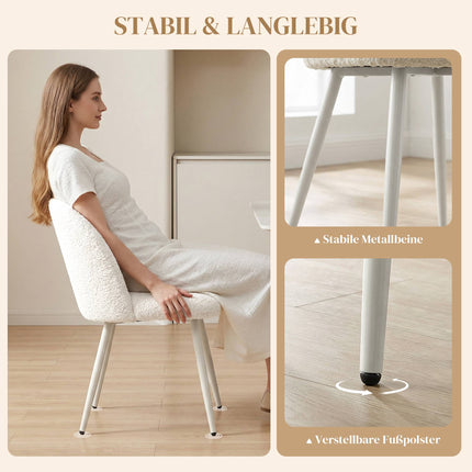 Set of 2 Cream Dining Chairs, Chenille Upholstery, 120kg Capacity