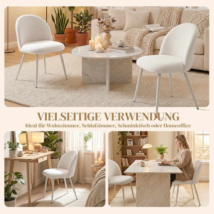 Set of 2 Cream Dining Chairs, Chenille Upholstery, 120kg Capacity