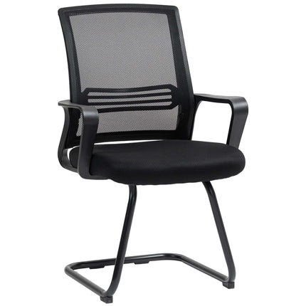 Set of 2 Ergonomic Black Conference Chairs with Sled Base