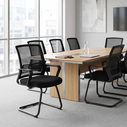Set of 2 Ergonomic Black Conference Chairs with Sled Base