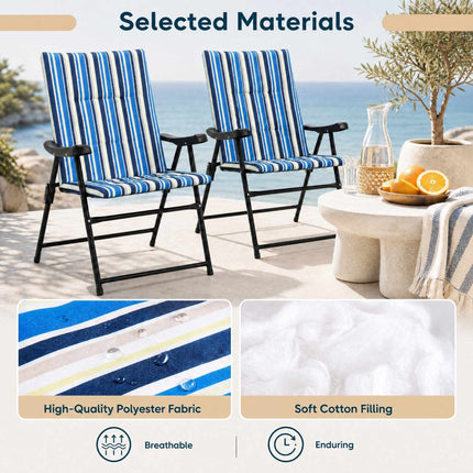 Set of 2 Folding Beach Chairs, High Backrest, 150 kg Capacity