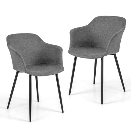Set of 2 Gray Ergonomic Dining Chairs with Linen Seat