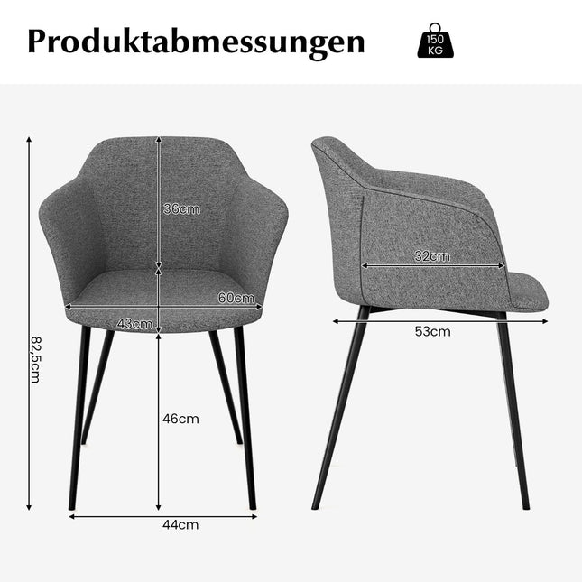 Zestaw 2 szarych ergonomicznych krzeseł do jadalni z siedziskiem lnianym