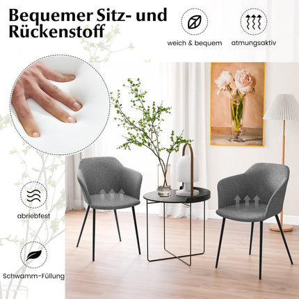 Set of 2 Gray Ergonomic Dining Chairs with Linen Seat