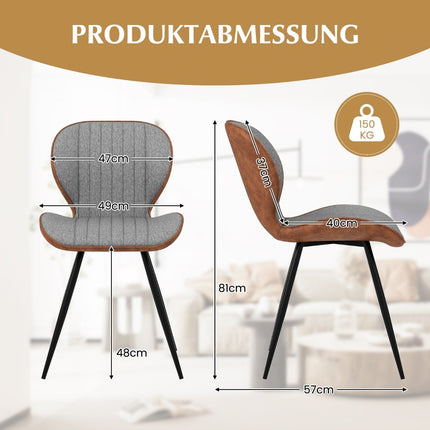 Set of 2 Grey Dining Chairs, Padded, Curved Back, 150kg Capacity