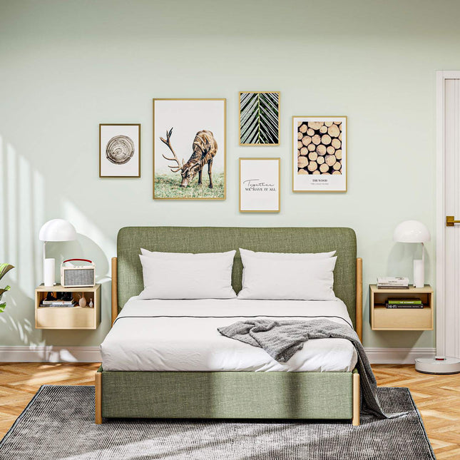 Floating bedside table - natural wood, drawer, shelf