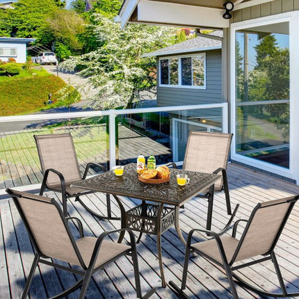 Set of 2 Metal Patio Rocking Chairs, Breathable Fabric Seat