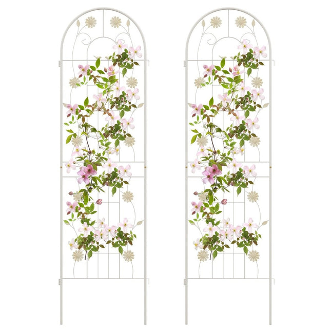 Set of 2 Metal Trellis Decorative Garden Fence Freestanding Trellis 180 cm x 50 cm White